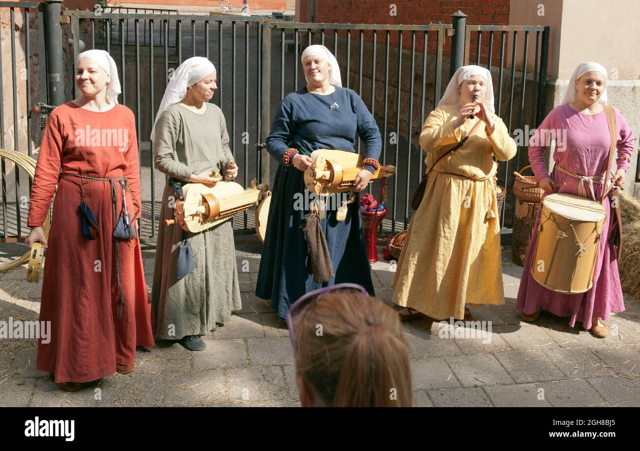 TURKU, ABO FINLAND ON JUNE 30, 2013. Outdoor music at the Medieval Festival.  Unidentified musicians. Editorial use Stock Photo - Alamy