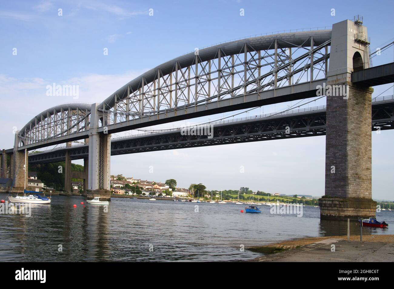 brunels famous royal albert bridge over the tamer river in plymouth devon Stock Photo