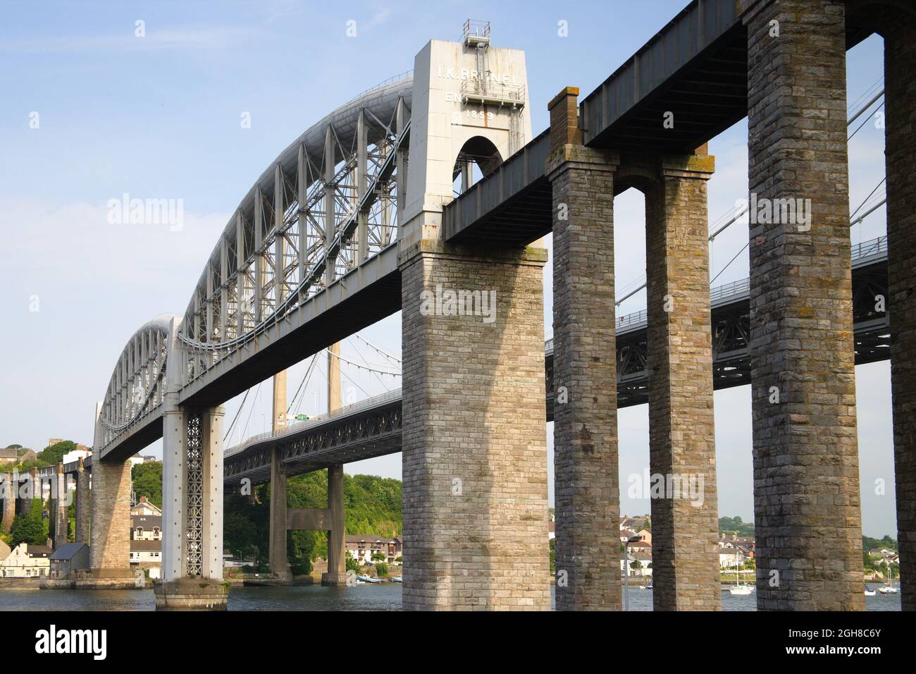 brunels famous royal albert bridge over the tamer river in plymouth devon Stock Photo