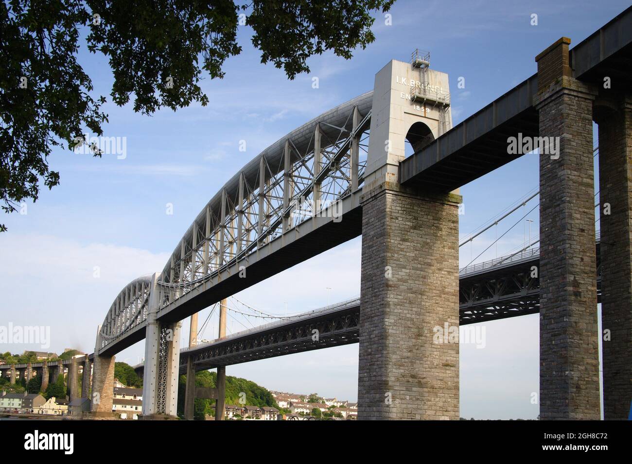 brunels famous royal albert bridge over the tamer river in plymouth devon Stock Photo