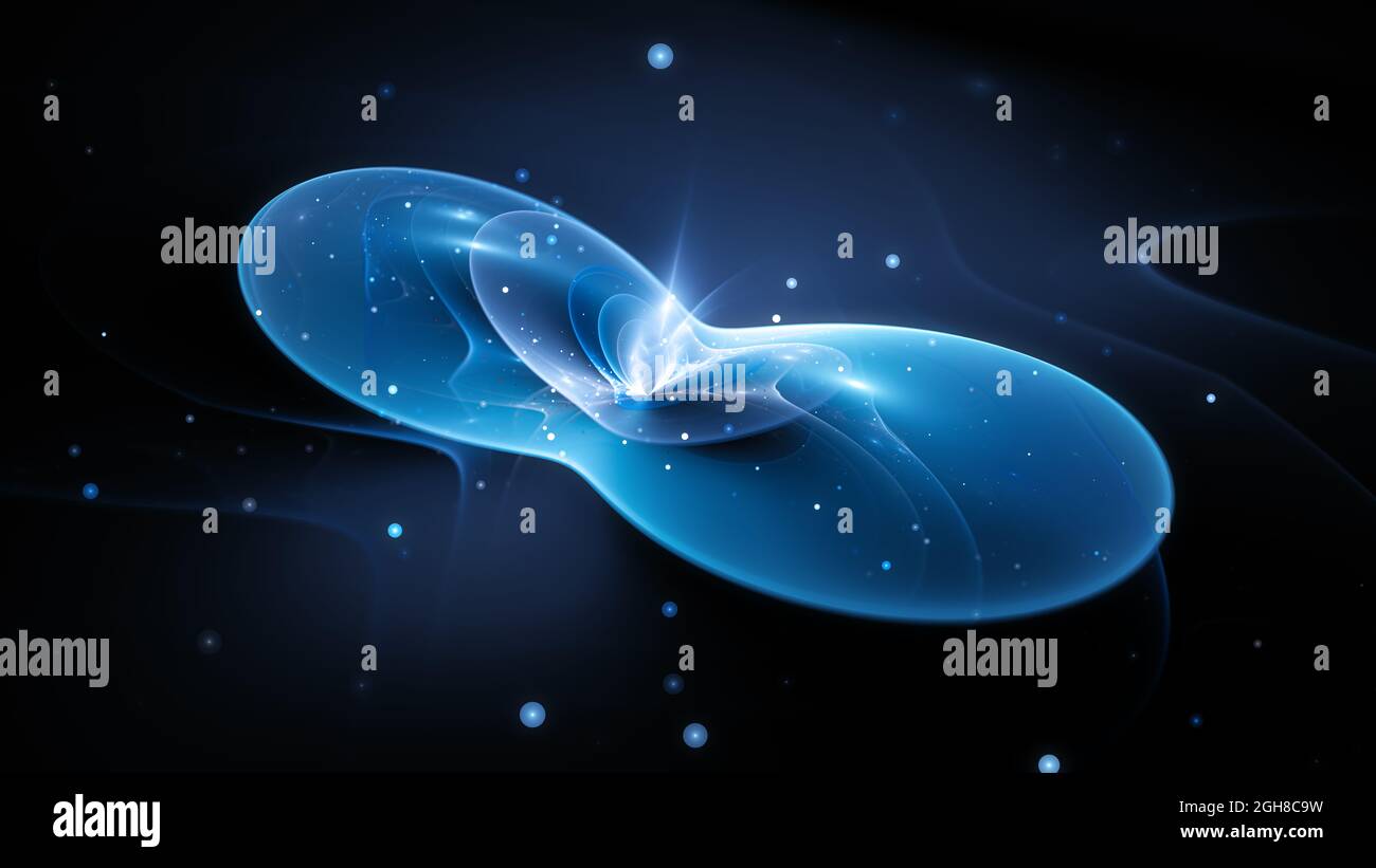 Blue glowing qubit, quantum bit, quantum computing and encryption, computer generated abstract background, 3D rendering Stock Photo