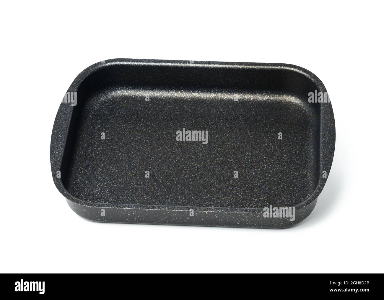 empty black rectangular non-stick oven tray isolated on white background, top view Stock Photo