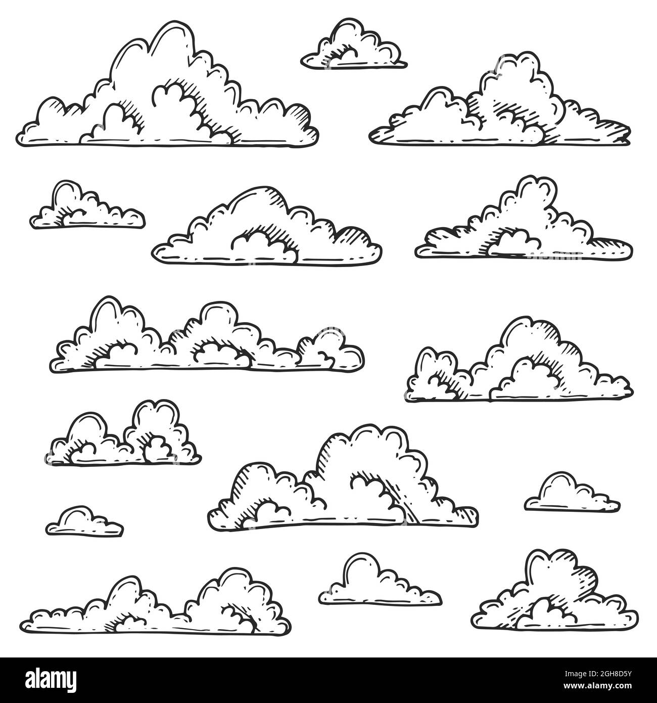 Engraving hand drawn clouds set Vector illustration Stock Vector Image ...