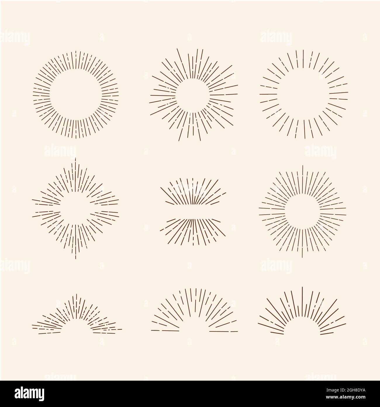 Hand drawn sunbursts set Vector illustration. Stock Vector