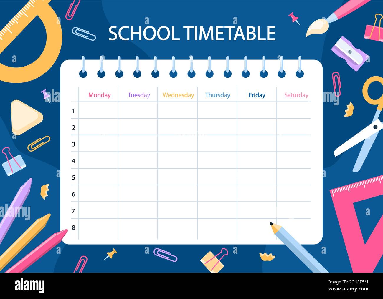 flat-back-to-school-timetable-template-vector-illustration-stock-vector
