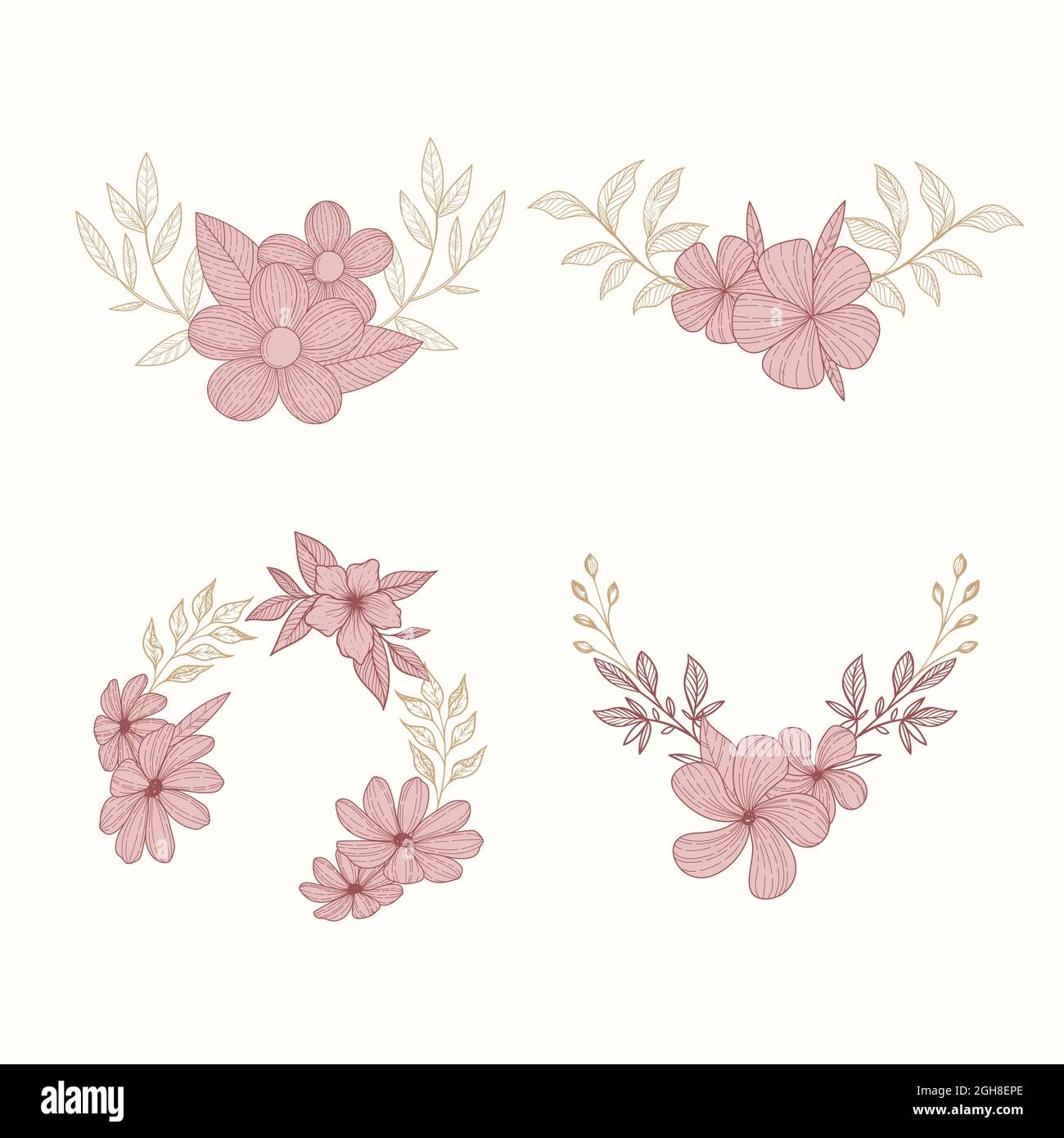 Engraving hand drawn floral wreaths set Vector illustration Stock ...