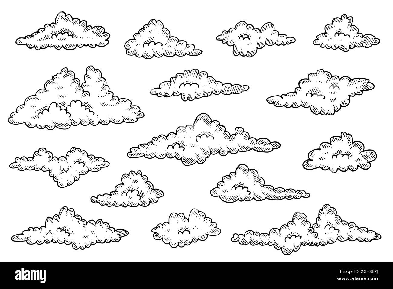 Engraving hand drawn clouds set Vector illustration Stock Vector Image ...