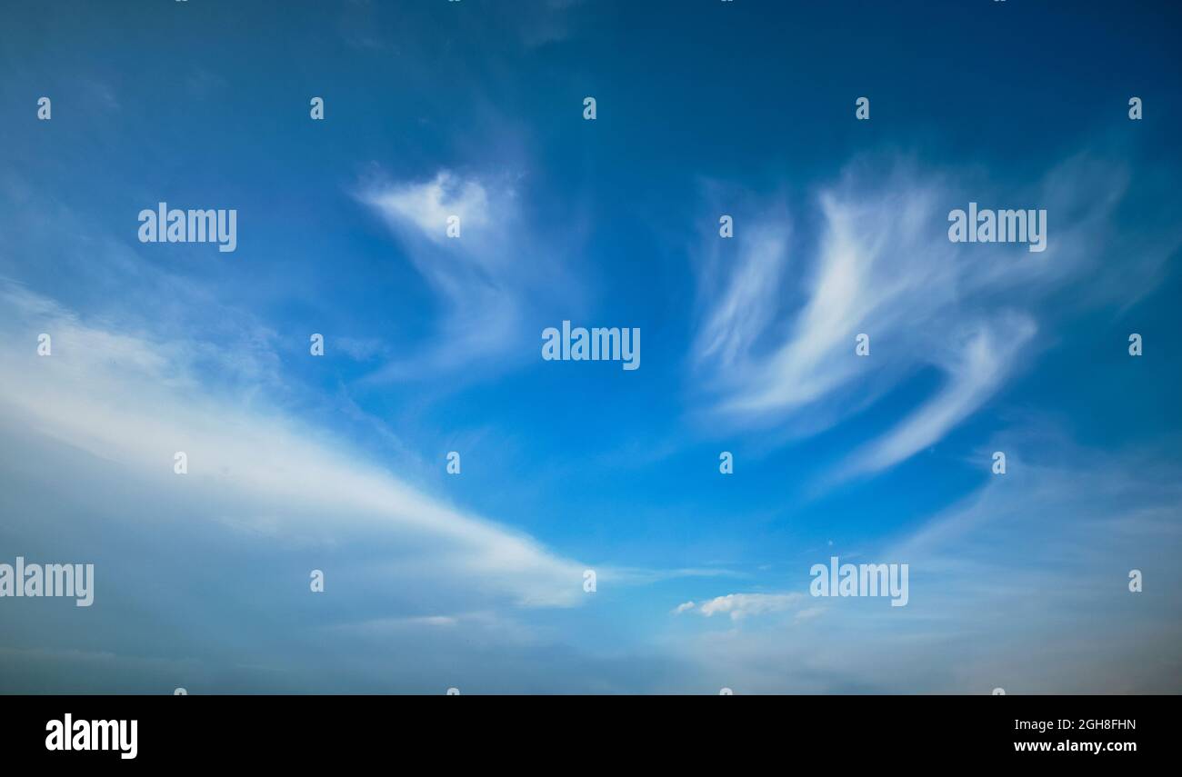 Blue sky with whie Cirrus clouds Stock Photo