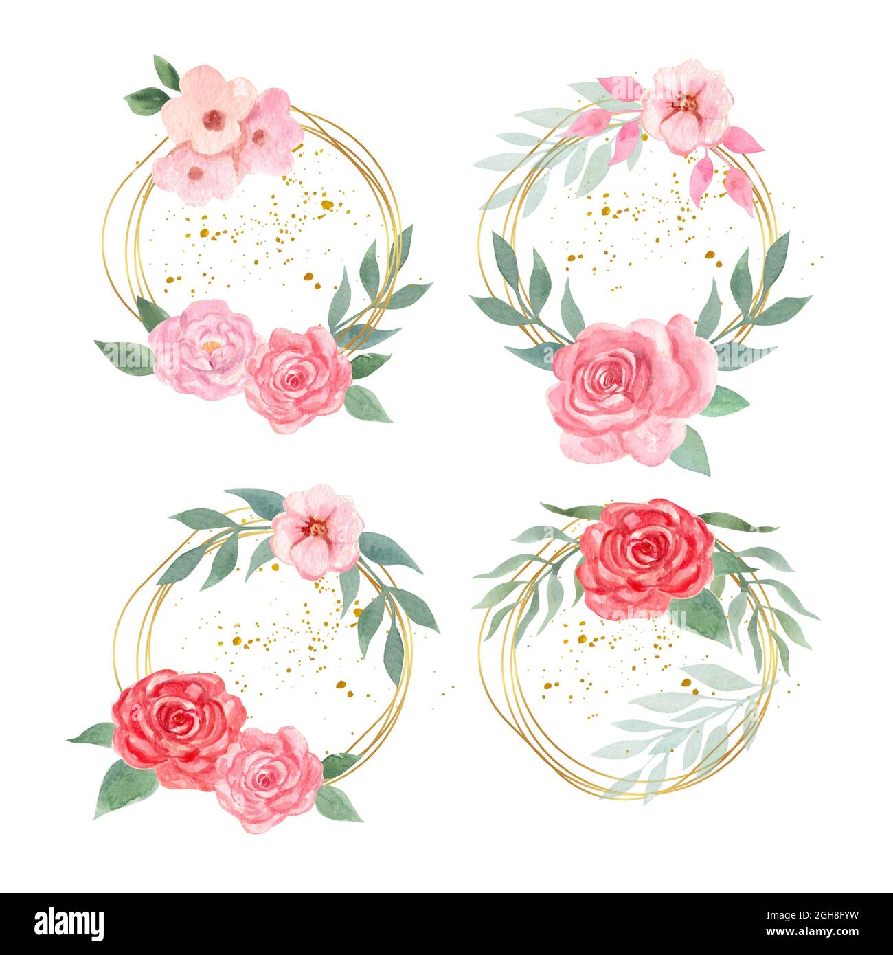 Hand painted watercolor floral wreaths set Vector illustration Stock ...