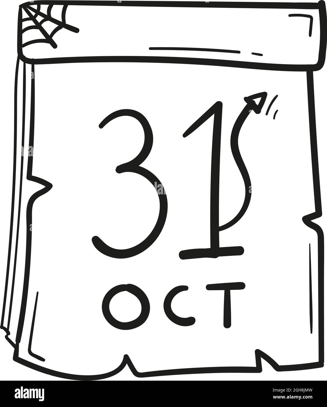 Hand drawn old october calendar icon in doodle style isolated Stock