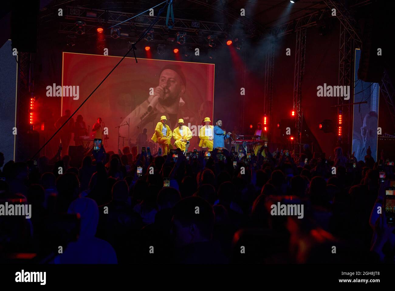 Kiev, Ukraine September 3, 2021: Rear view of crowd with arms