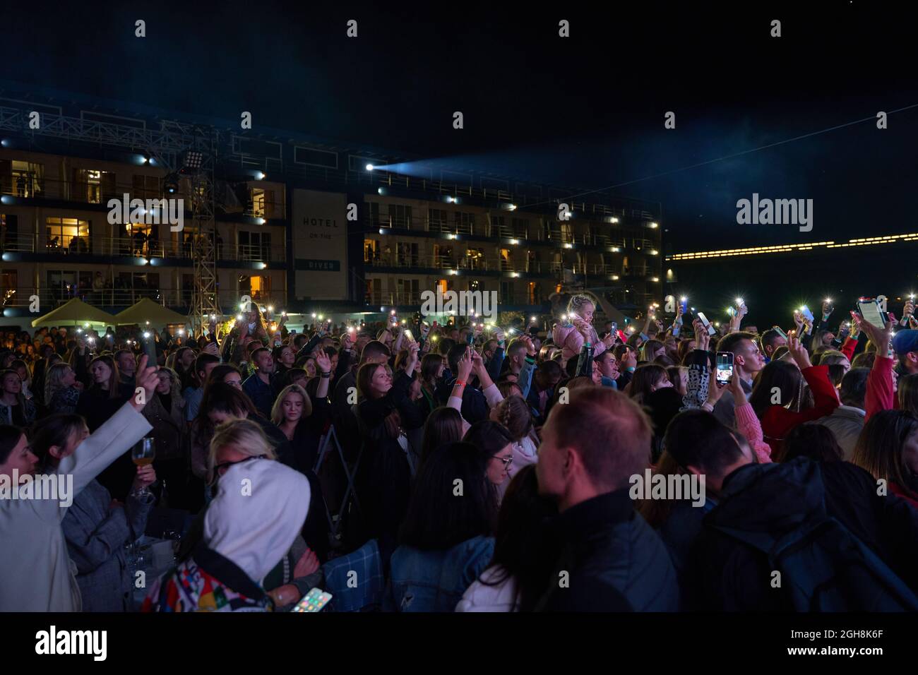Kiev, Ukraine September 5, 2021: Crowd of spectators at concert in