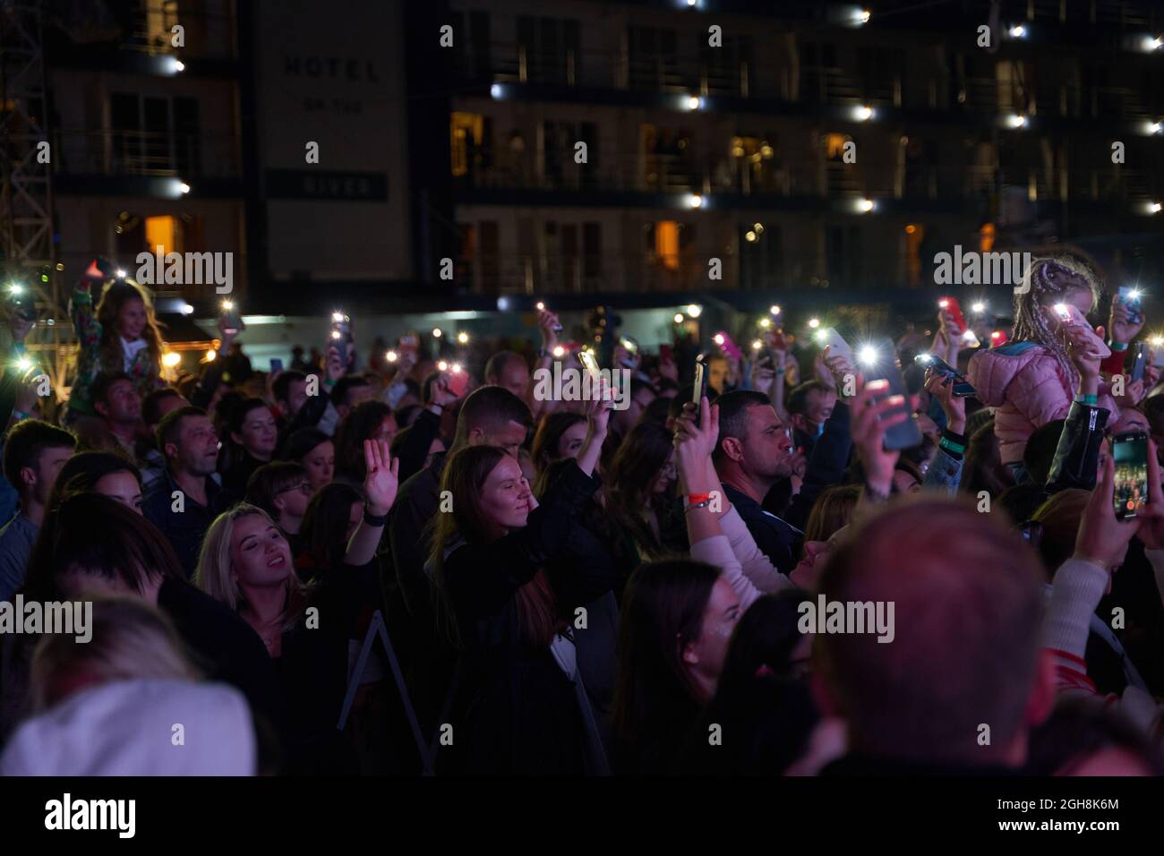Kiev, Ukraine September 5, 2021: Crowd of spectators at concert in