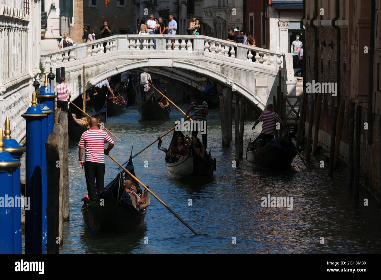Tourists visit Venice as the municipality prepares to charge them up to 10 Euro for entry into the lagoon city, in order to cut down the number of visitors, in Venice, Italy, September 5, 2021. Picture taken September 5, 2021. REUTERS/Manuel Silvestri Stock Photo