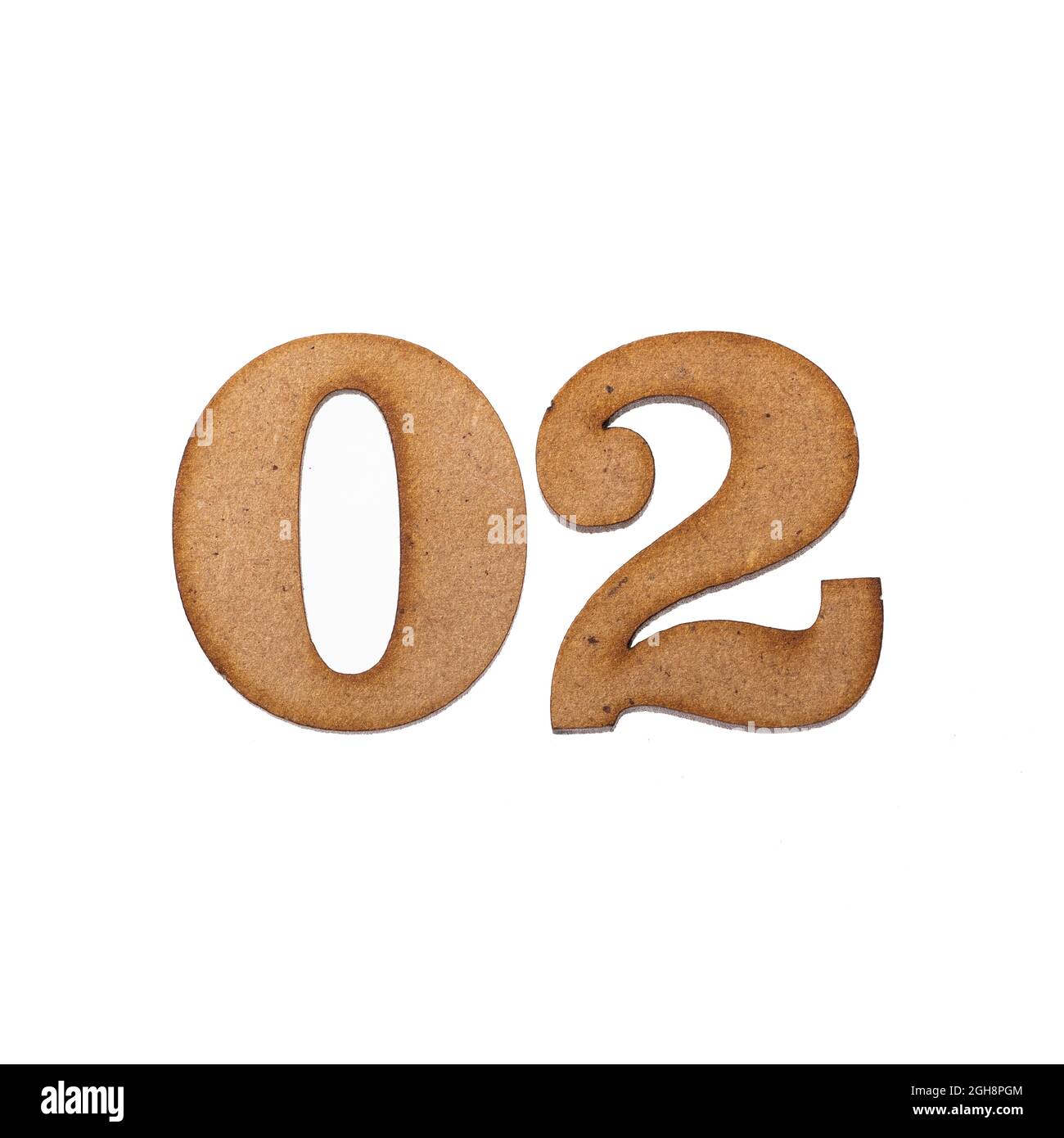 Number zero two, 02 - Piece of wood isolated on white background Stock ...