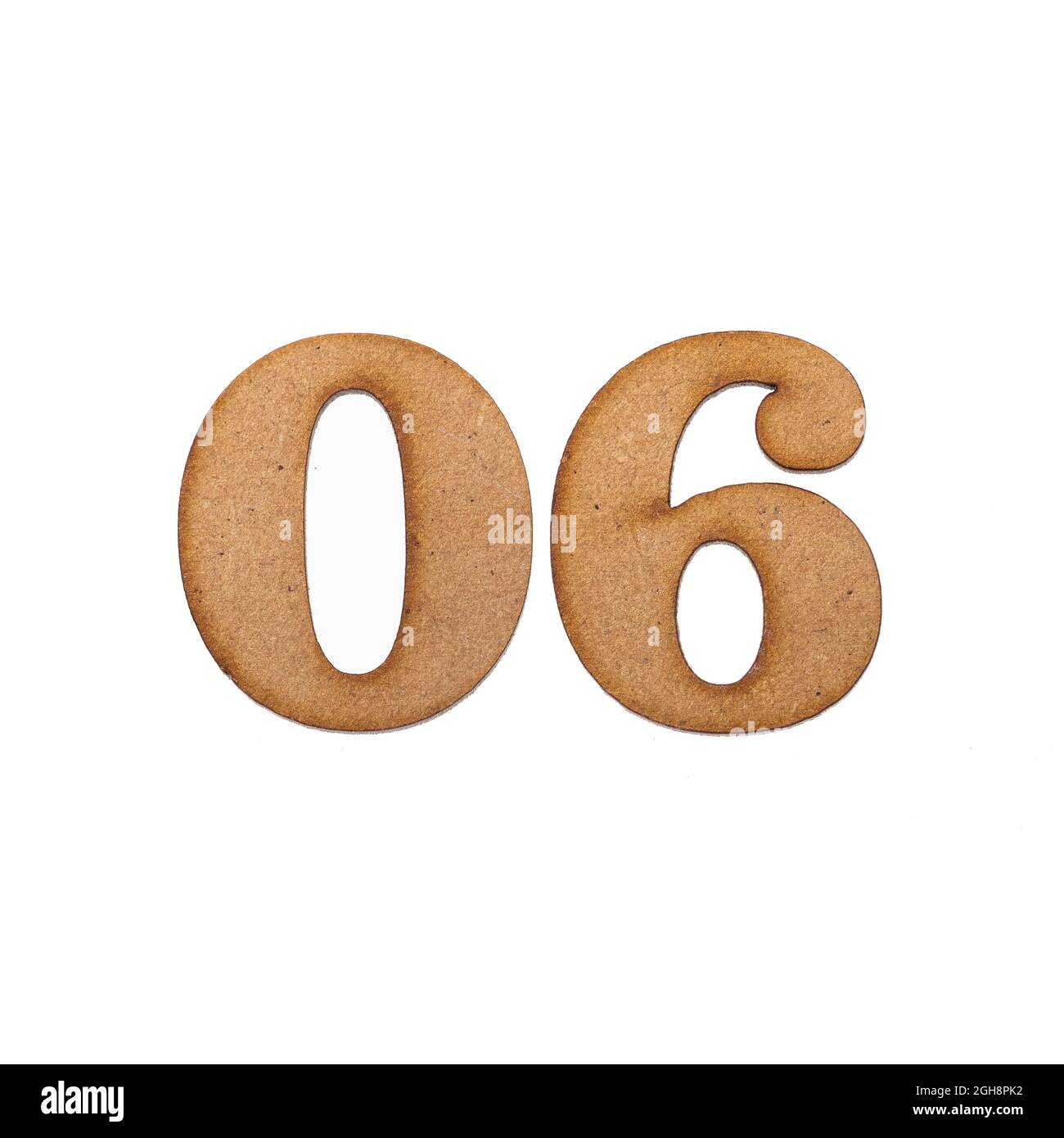 Number zero six, 06 - Piece of wood isolated on white background Stock ...