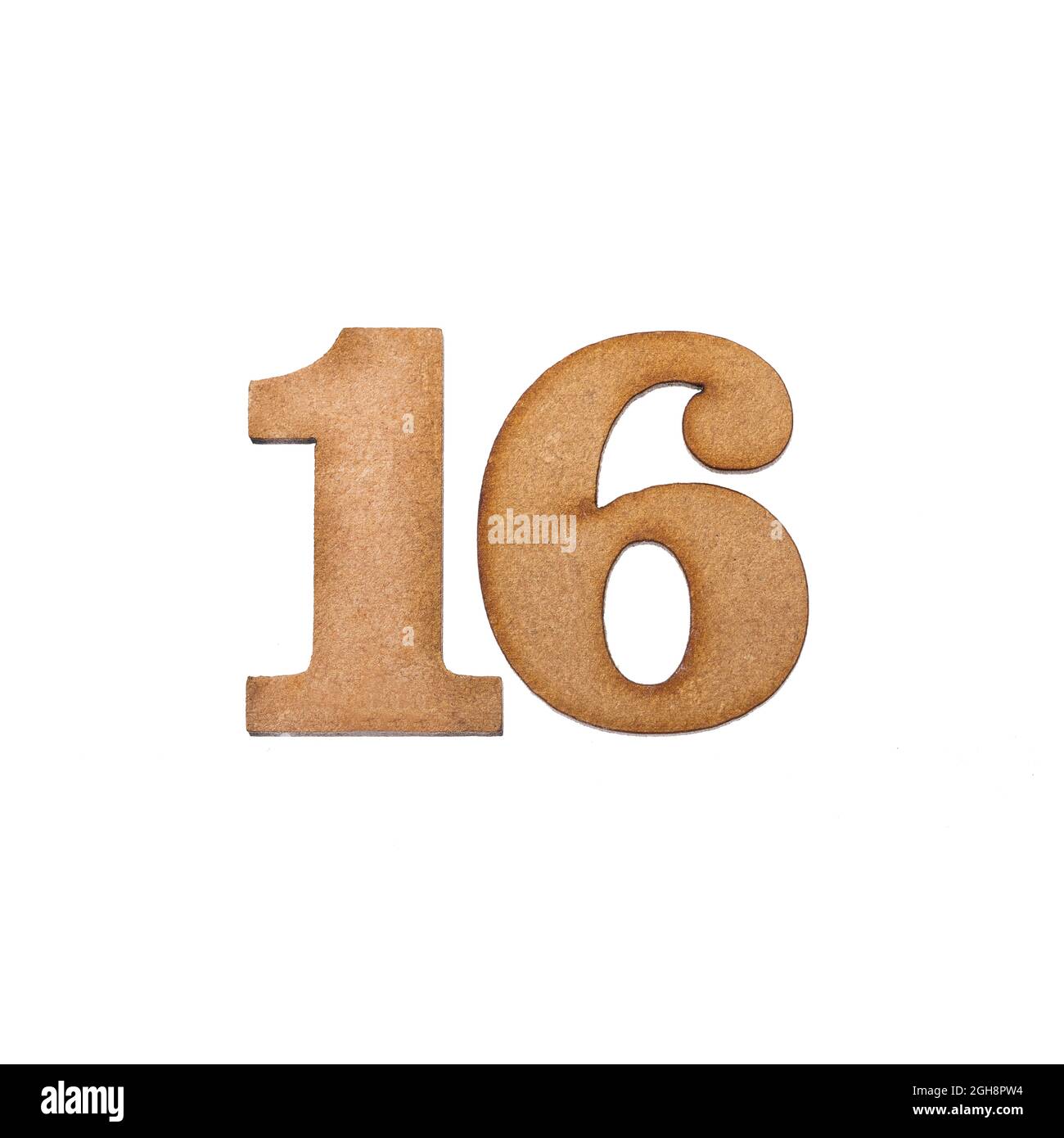 number-sixteen-16-piece-of-wood-isolated-on-white-background-stock