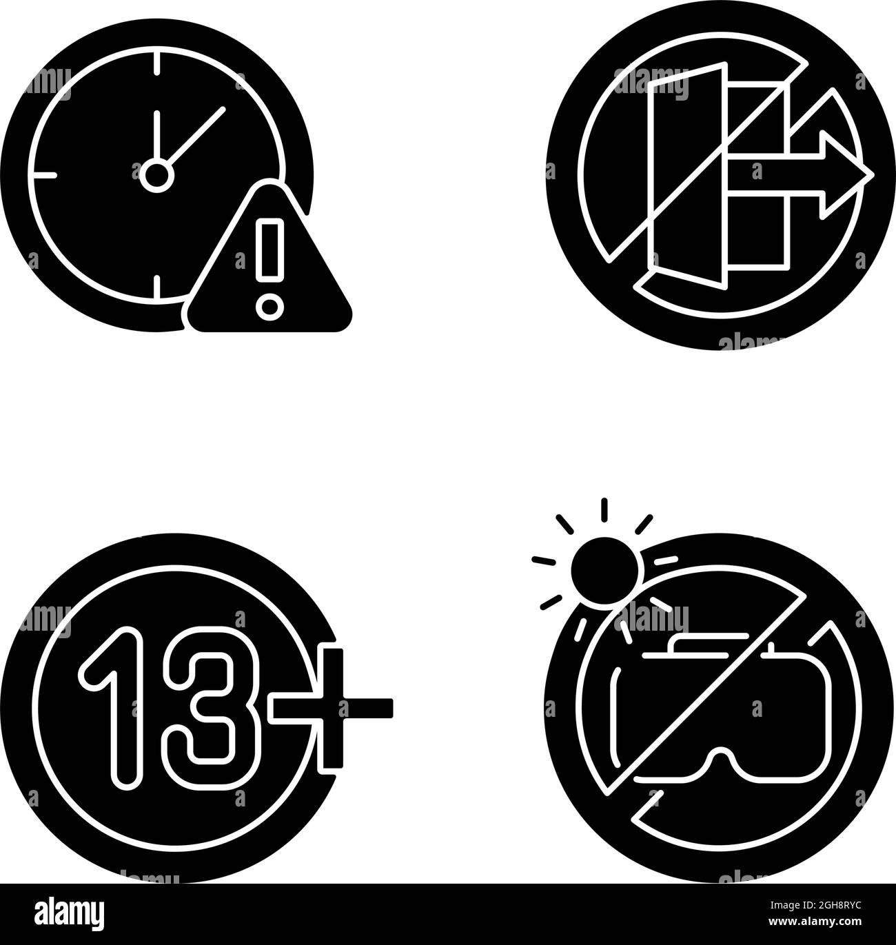 Vr headset usage prohibitions black glyph manual label icons set on