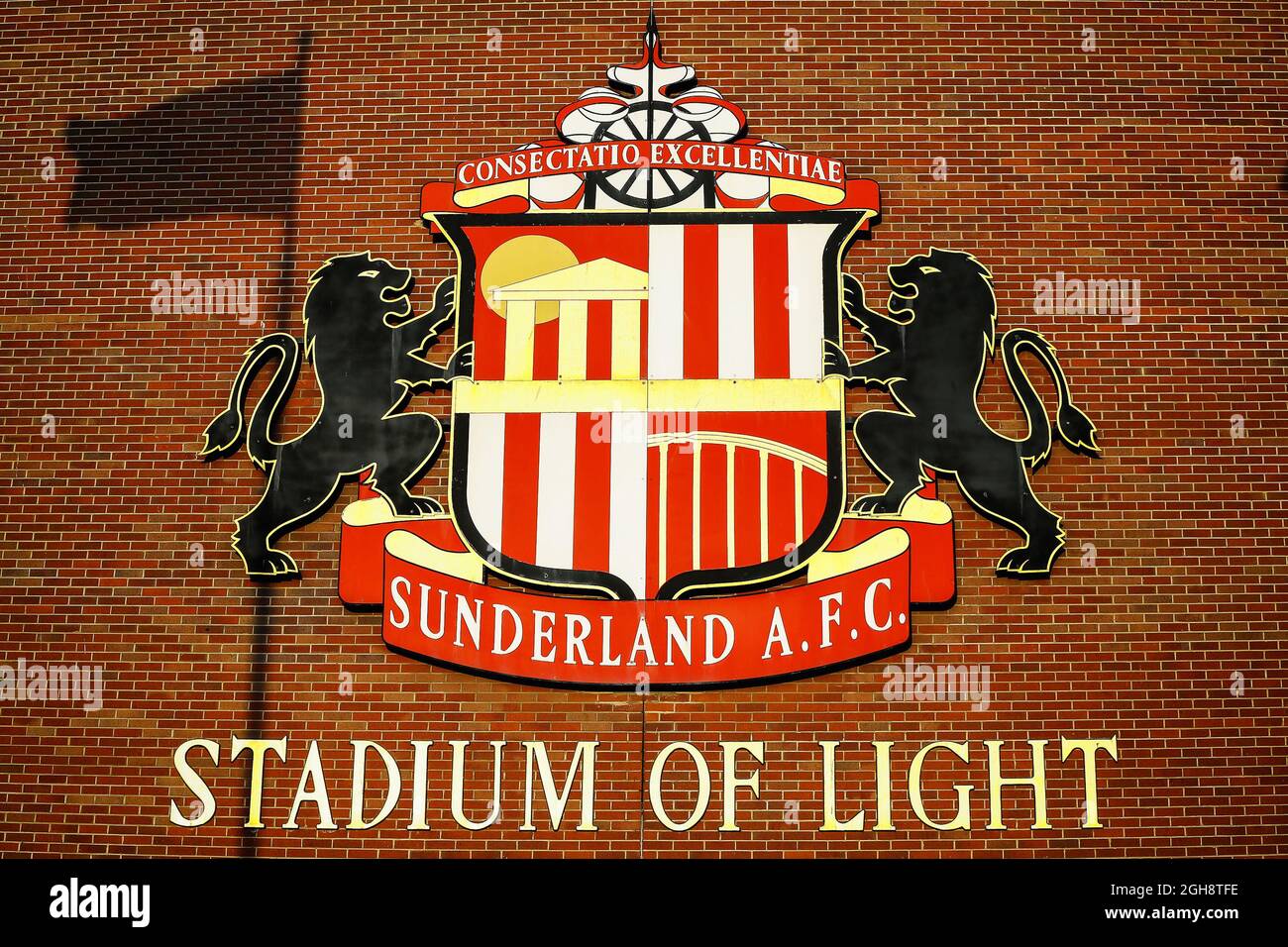 Sunderland Football Club Crest outside of the Stadium of Light - Sunderland v Grimsby Town, Leasing.com Trophy, Stadium of Light, Sunderland, UK - 8th October 2019  Editorial Use Only - DataCo restrictions apply Stock Photo