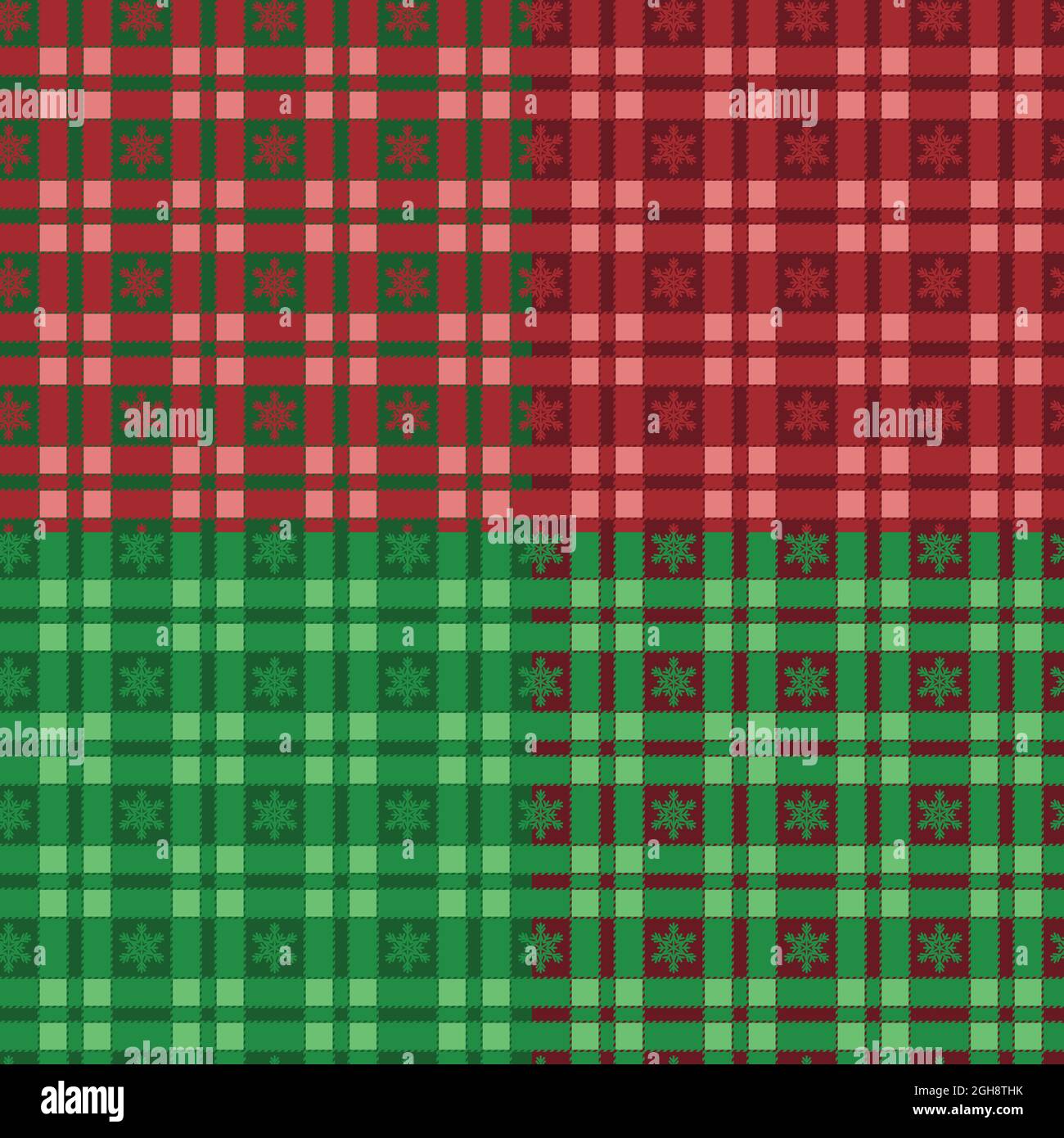 Set of New Year vector seamless patterns with tartan and snowflakes. Stock Vector