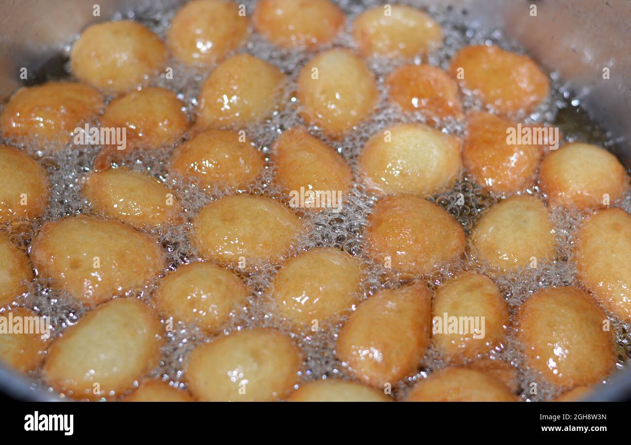 Close-up of Zalabia a type of fried dough similar to that of a doughnut ...