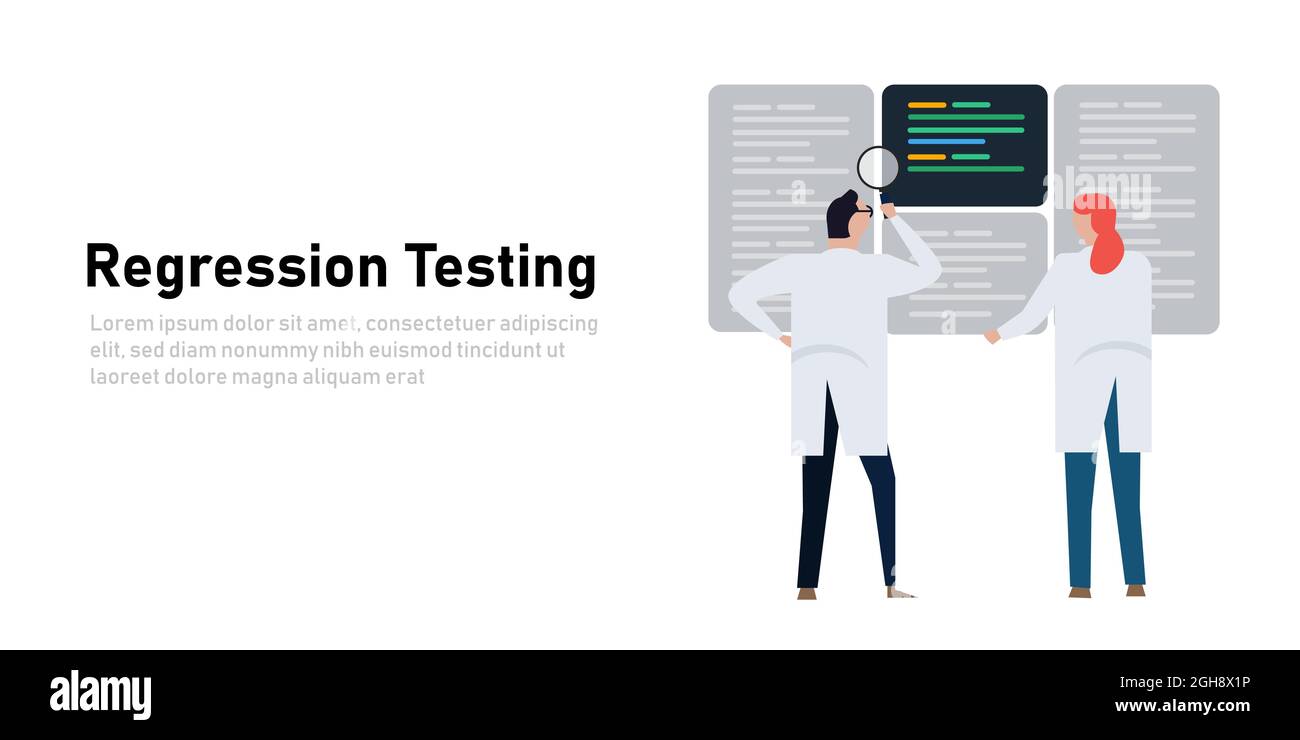 Regression testing to ensure that previously developed and tested software still performs after a change Stock Vector