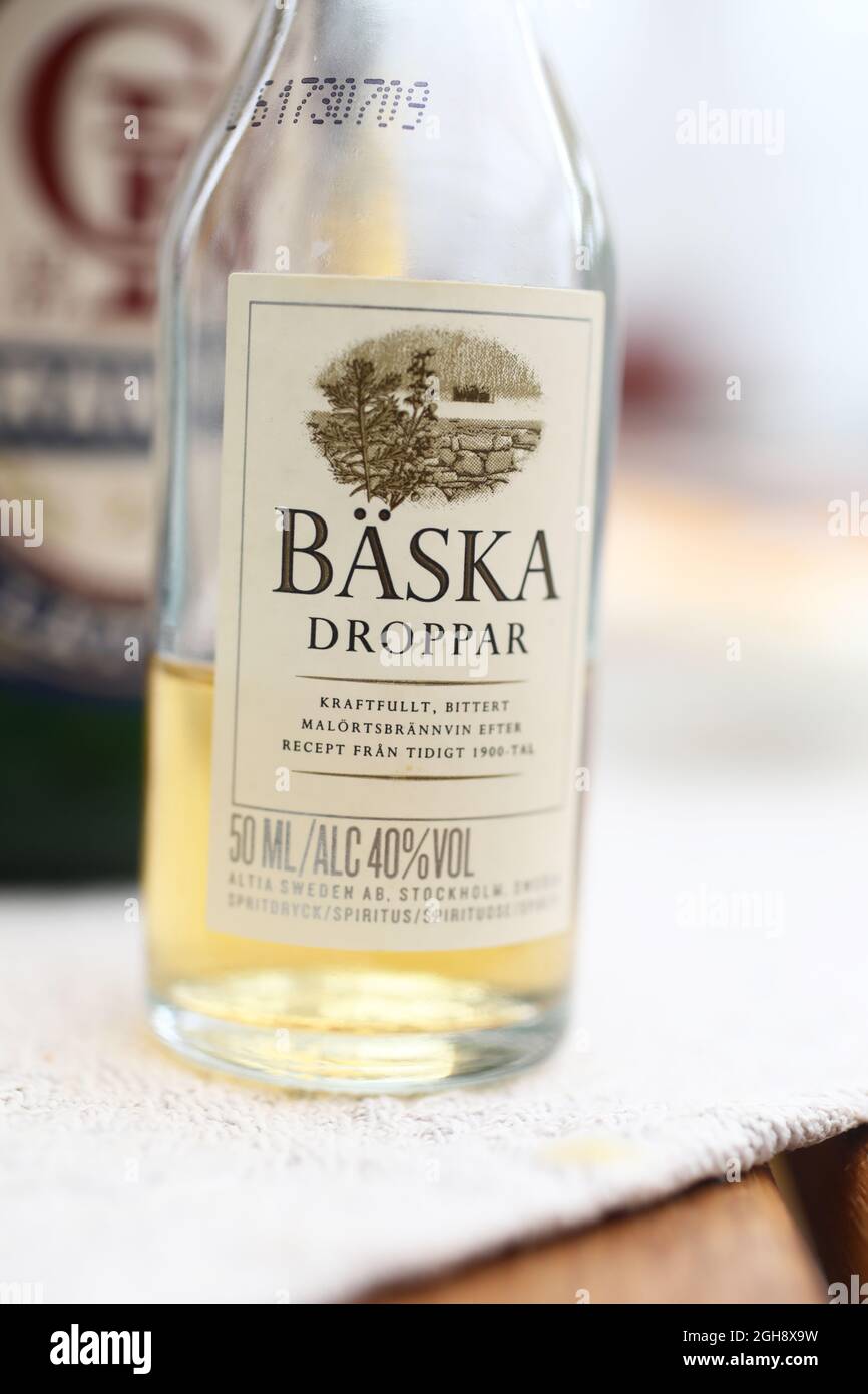 Bäska droppar, snaps, on a table. Stock Photo