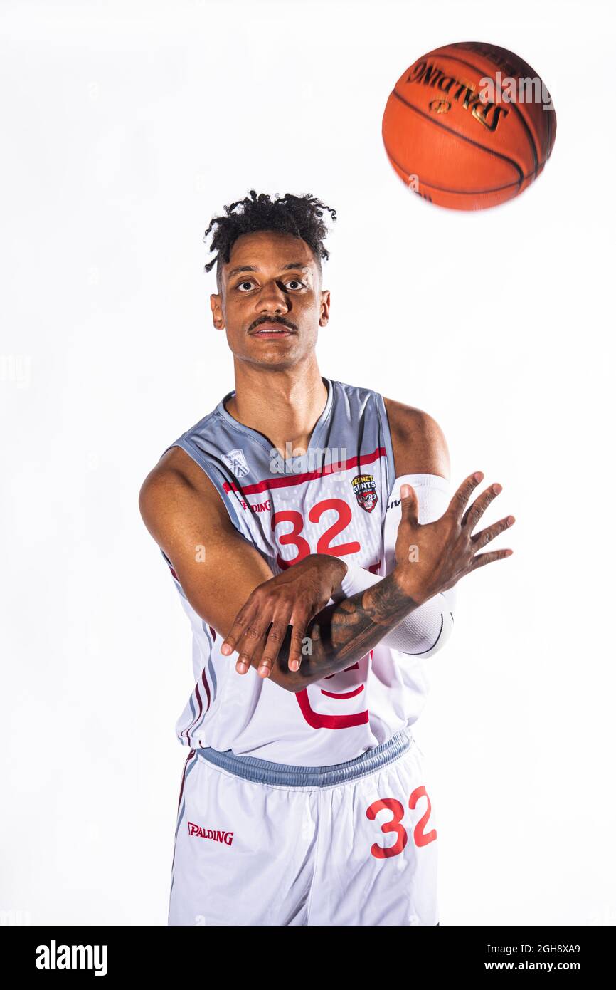 Antwerp's Dennis Donkor poses at a photoshoot of Belgian Basketball