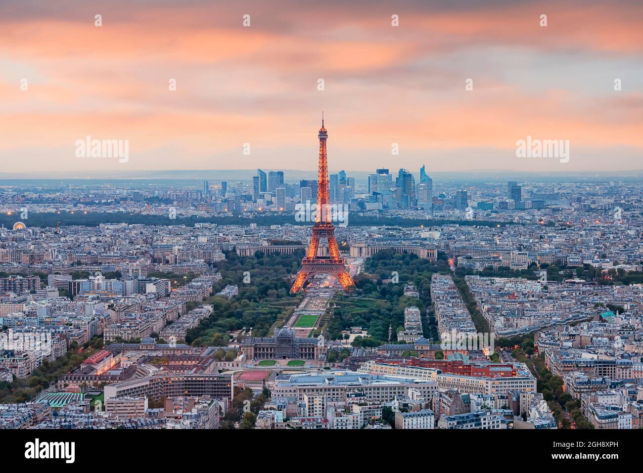 Eiffel Tower in the evening - Paris city at sunset Stock Photo