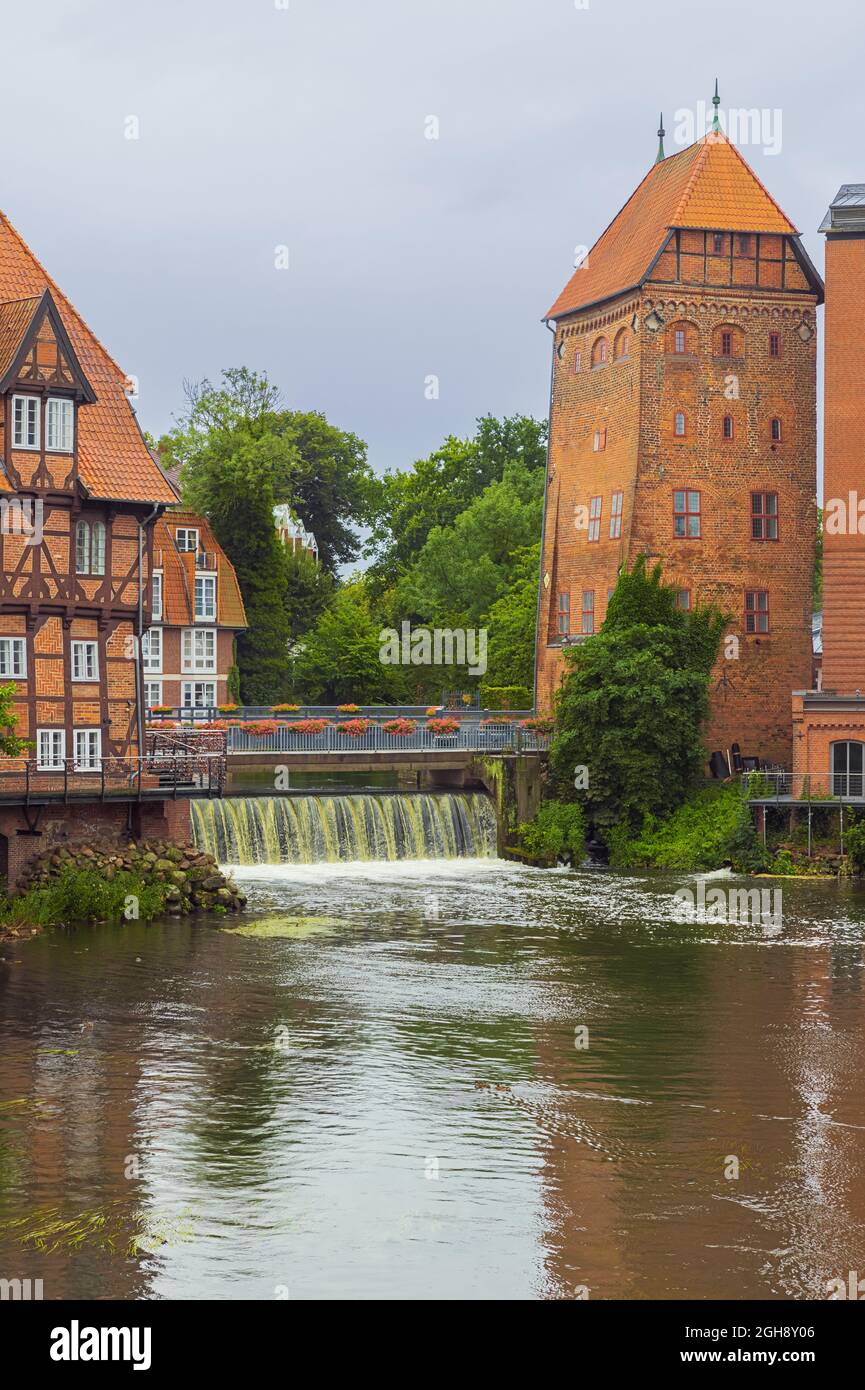 The Abtswasserkunst and the Abtsmuehle in the historic harbor quarter of Luneburg Stock Photo