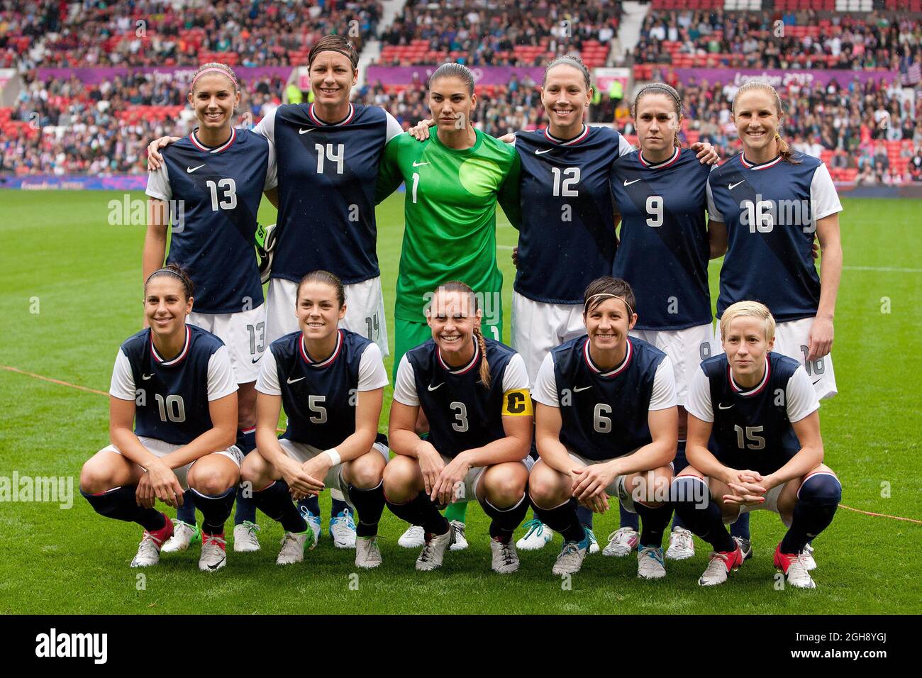 The USA team group during the Olympic 2012 Group G women's match between USA and North Korea at Old Trafford in Manchester, United Kingdom on the 31st July 2012. Stock Photo
