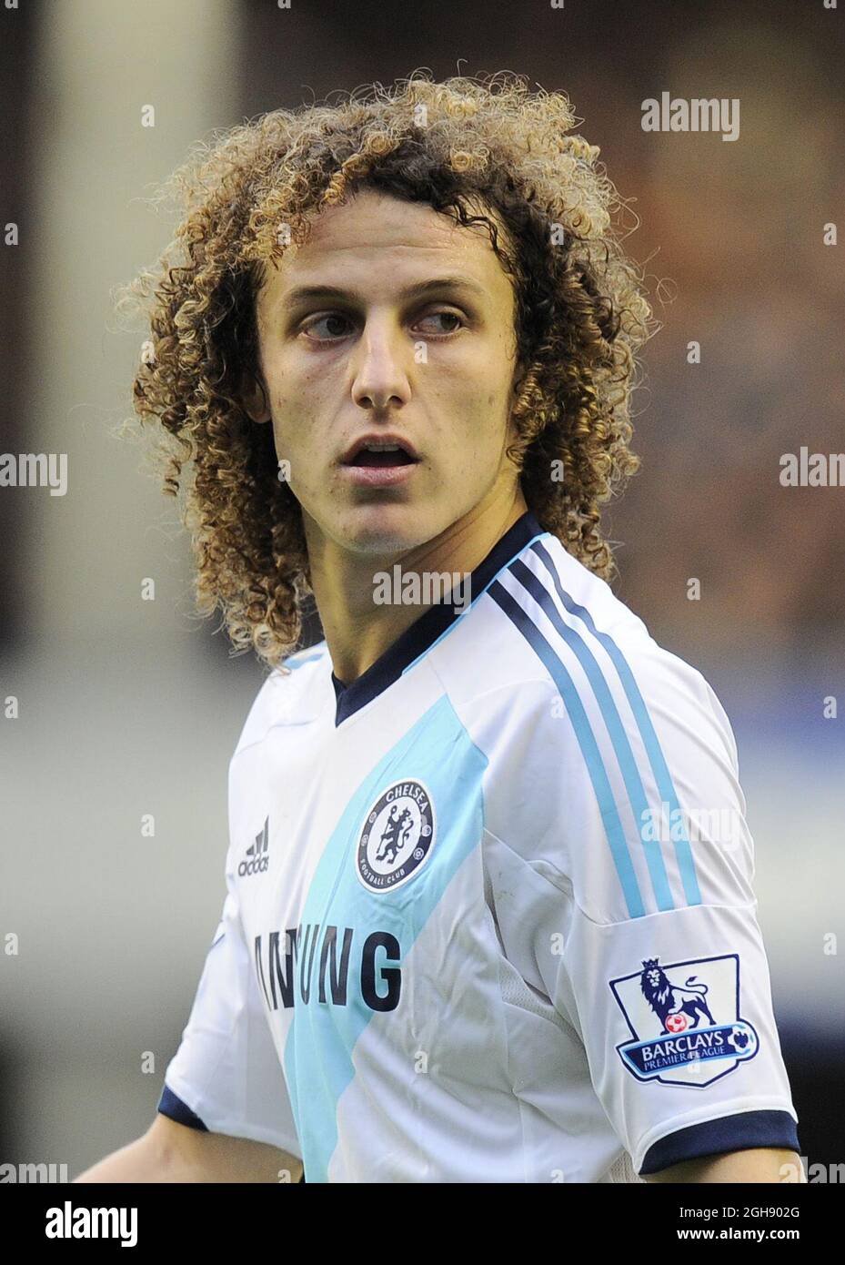David Luiz of Chelsea during Barclays Premier League soccer match between Everton and Chelsea at the Goodison Park Stadium in Liverpool, United Kingdom on 30th December, 2012. Picture Simon BellisSportimage Stock Photo