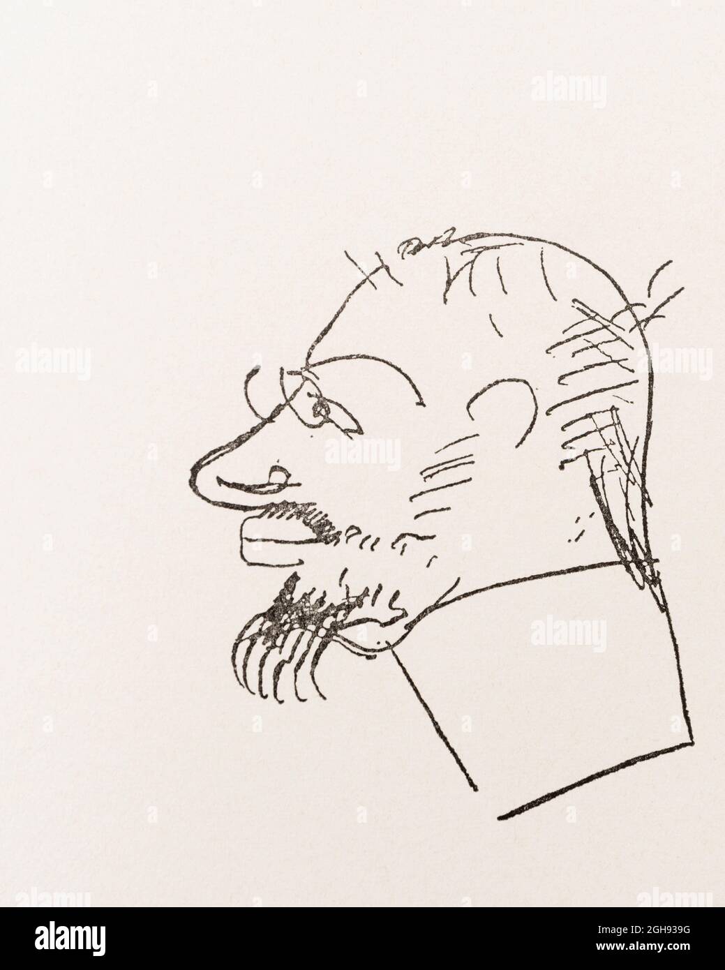 Playful self portrait caricature by Henri Toulouse-Lautrec, 1864 - 1901, French Post-Impressionist artist. Stock Photo