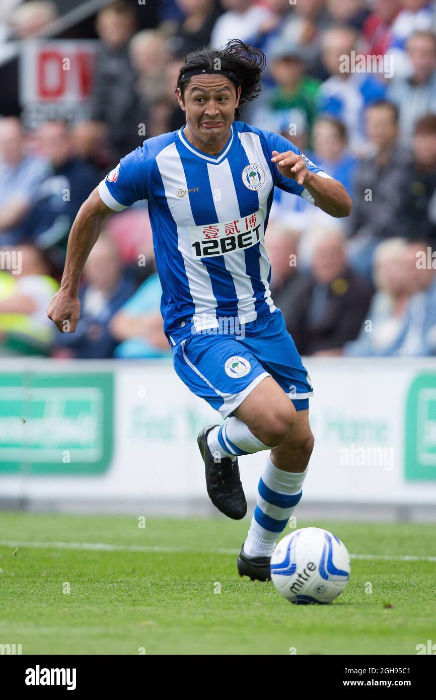 Wigan's Roger Espinoza during the Sky Bet Football League Championship match between Wigan Athletic and Nottingham Forest at the DW Stadium, Wigan on August 31, 2013. Stock Photo