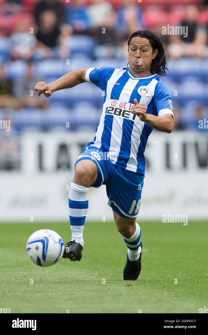 Wigan's Roger Espinoza during the Sky Bet Football League Championship match between Wigan Athletic and Nottingham Forest at the DW Stadium, Wigan on August 31, 2013. Stock Photo