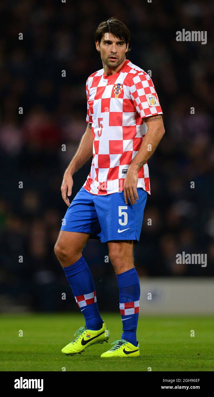 Vedran Corluka of Croatia during their FIFA World Cup 2014 qualifier soccer match between Scotland and Croatia at the Hampden Park Stadium in Glasgow, United Kingdom , Oct. 15, 2013. Picture Simon Bellis Stock Photo