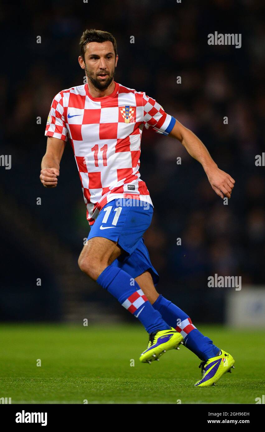 Darijo Srna of Croatia in action during their FIFA World Cup 2014 qualifier soccer match between Scotland and Croatia at the Hampden Park Stadium in Glasgow, United Kingdom , Oct. 15, 2013. Picture Simon Bellis Stock Photo