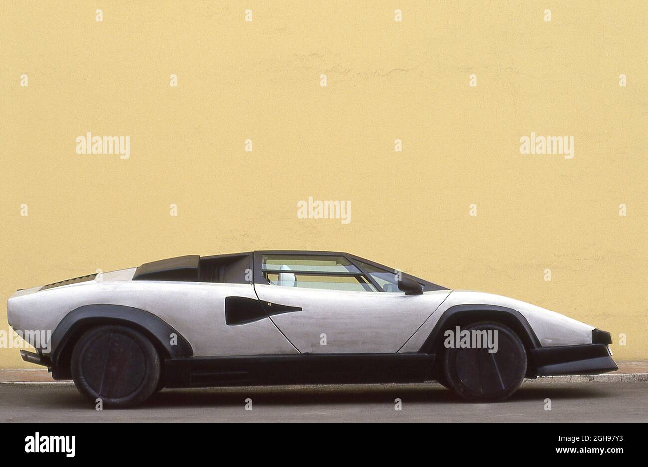 1988 Lamborghini Countach Evoluzione (Carbon Fibre) prototype driving on test near the Factory at Sant'Agata Bolognese Italy Stock Photo