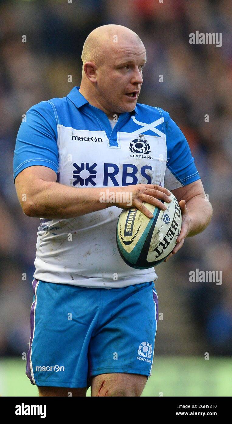 Scott Lawson of Scotland during the RBS 6Nations between Scotland and France at the Murrayfield Stadium in Edinburgh, Scotland on March 8, 2014. Pic: Simon Bellis Stock Photo