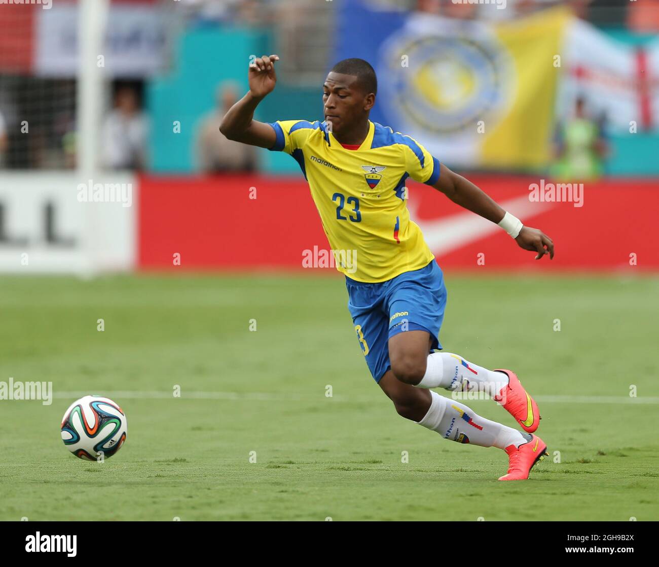 Ecuador's Carlos Gruezo in action during the International Friendly match between England and Ecuador held at Sun Life Stadium in Miami, USA on June 4, 2014. Pic David Klein/Sportimage. Stock Photo