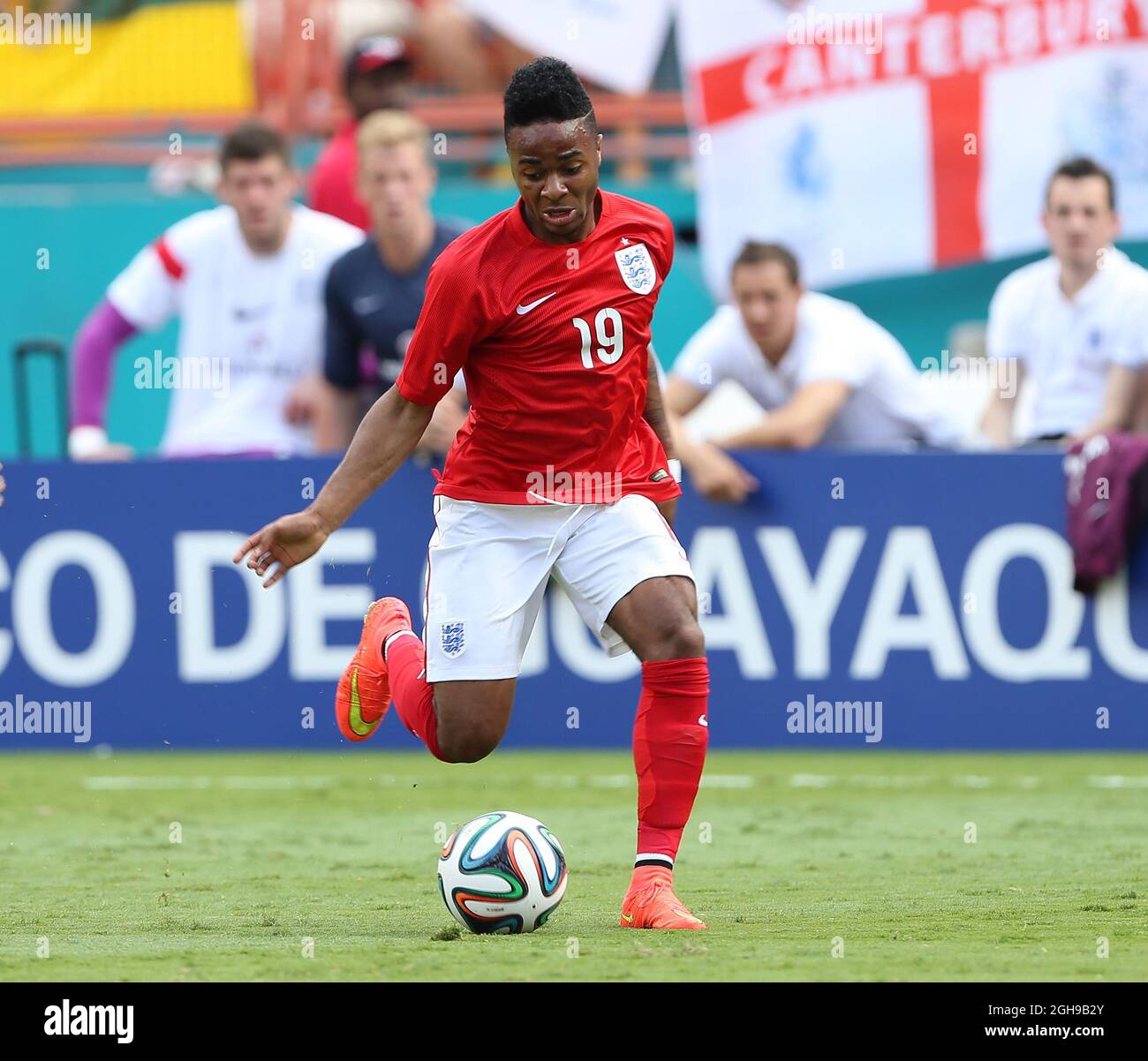 England's Raheem Sterling in action during the International Friendly match between England and Ecuador held at Sun Life Stadium in Miami, USA on June 4, 2014. Pic David Klein/Sportimage. Stock Photo
