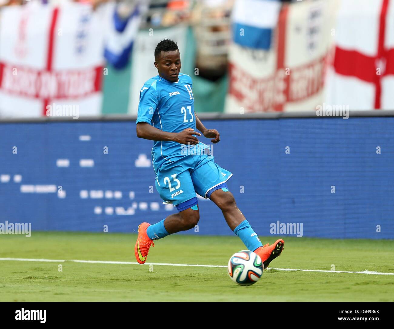 Honduras' Marvin Chavez in action during the international friendly soccer match between England and Honduras at Sun Life Stadium in Miami, Florida on June 7, 2014. Pic David Klein. Stock Photo