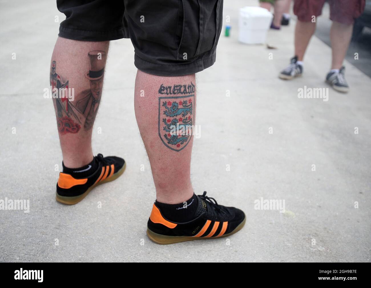 A fan with an England tattoo during the international friendly soccer match between England and Honduras at Sun Life Stadium in Miami, Florida on June 7, 2014. Pic David Klein. Stock Photo