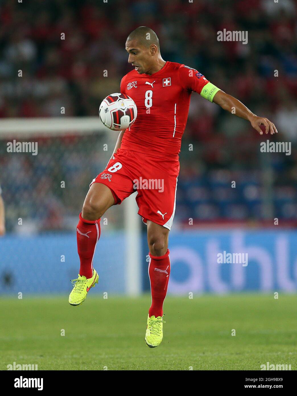 Switzerland S Gokhan Inler In Action During The Euro 16 Qualifier Group E Match Between Switzerland And England At St Jakob Park In Switzerland On September 8 14 David Klein Stock Photo Alamy