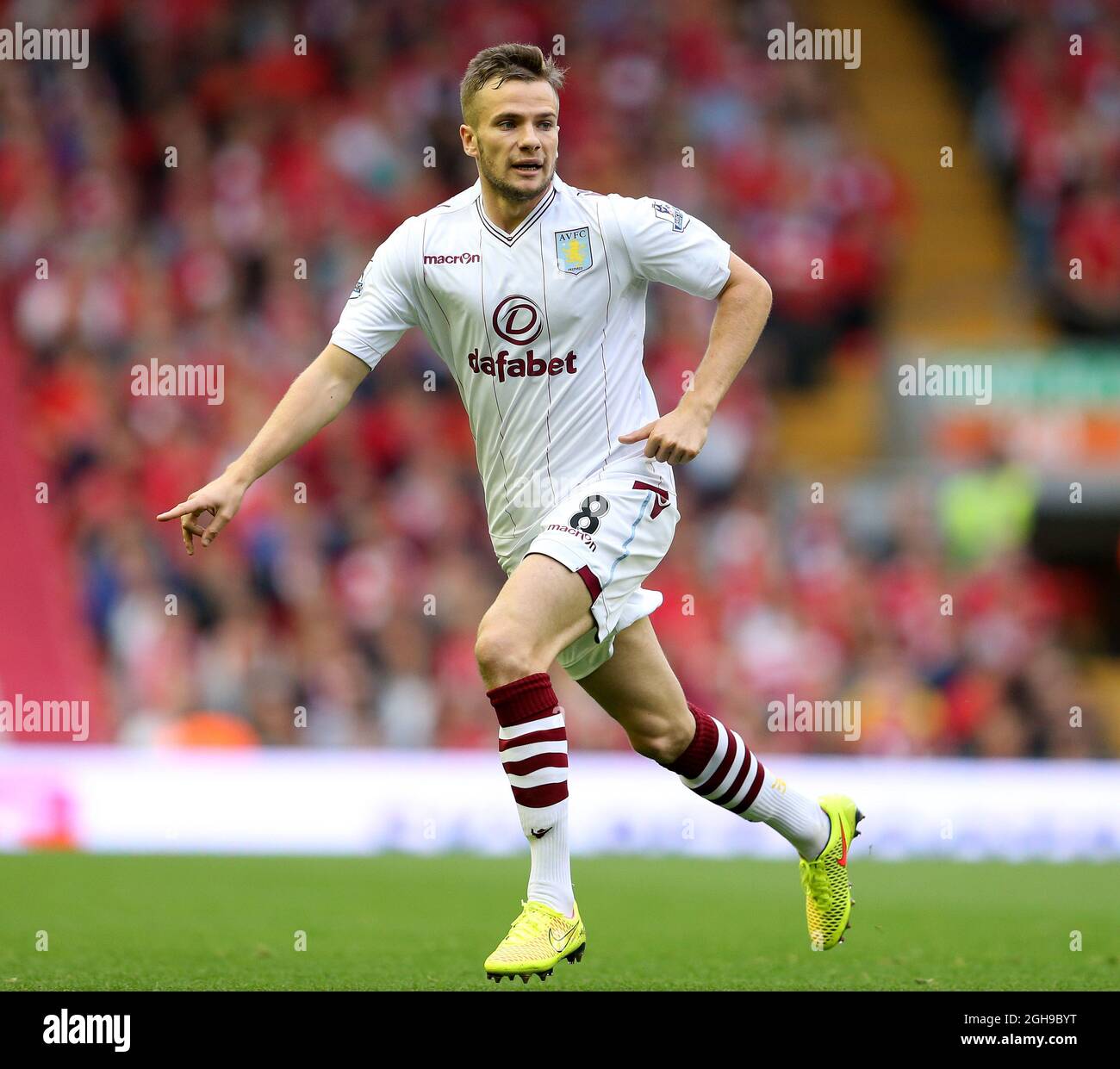 Tom Cleverley of Aston Villa during their English Premier League soccer match at Anfield in Liverpool, northern England September 13, 2014. Stock Photo