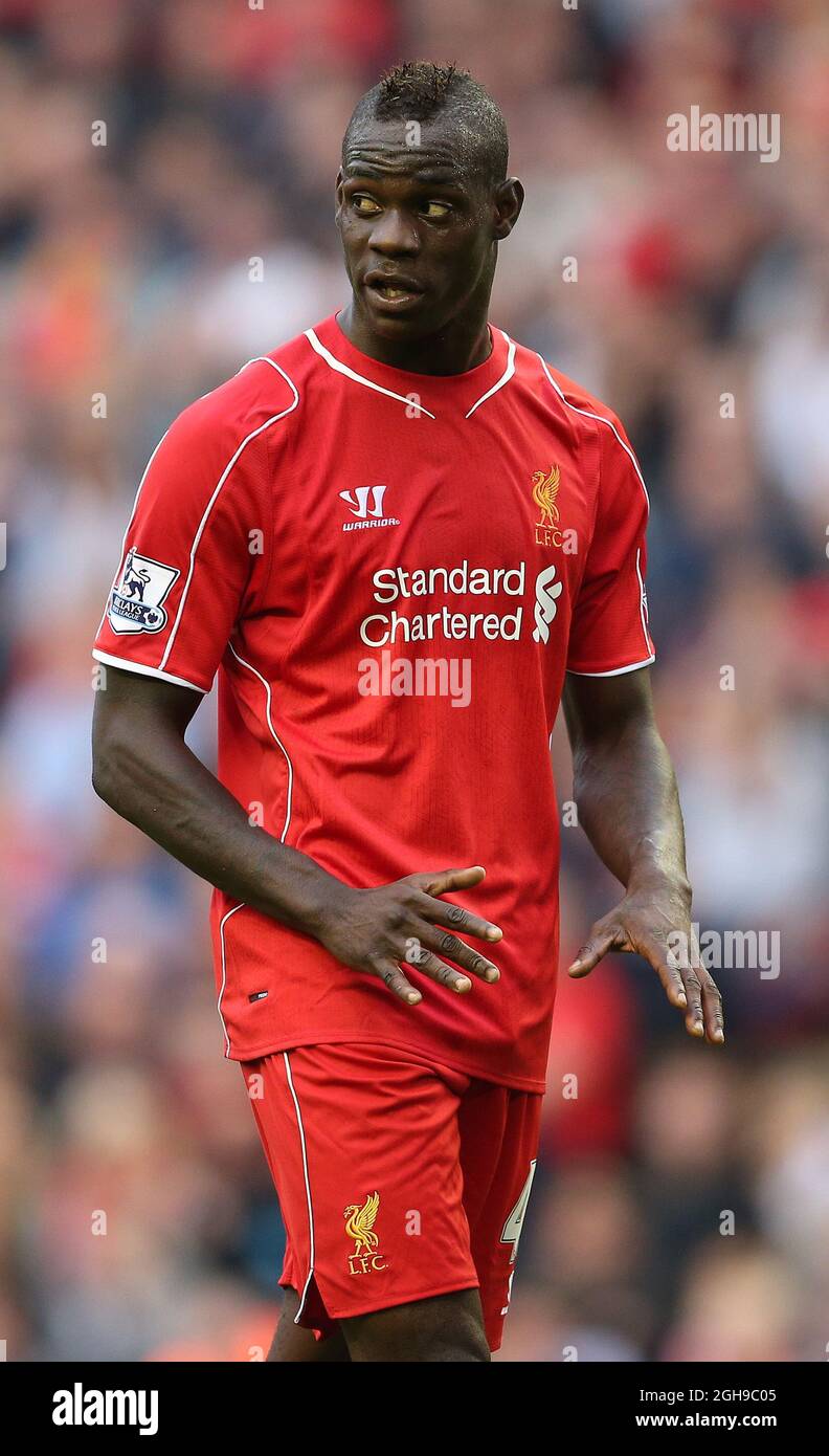 Mario Balotelli of Liverpool during their English Premier League soccer match at Anfield in Liverpool, northern England September 13, 2014. Stock Photo