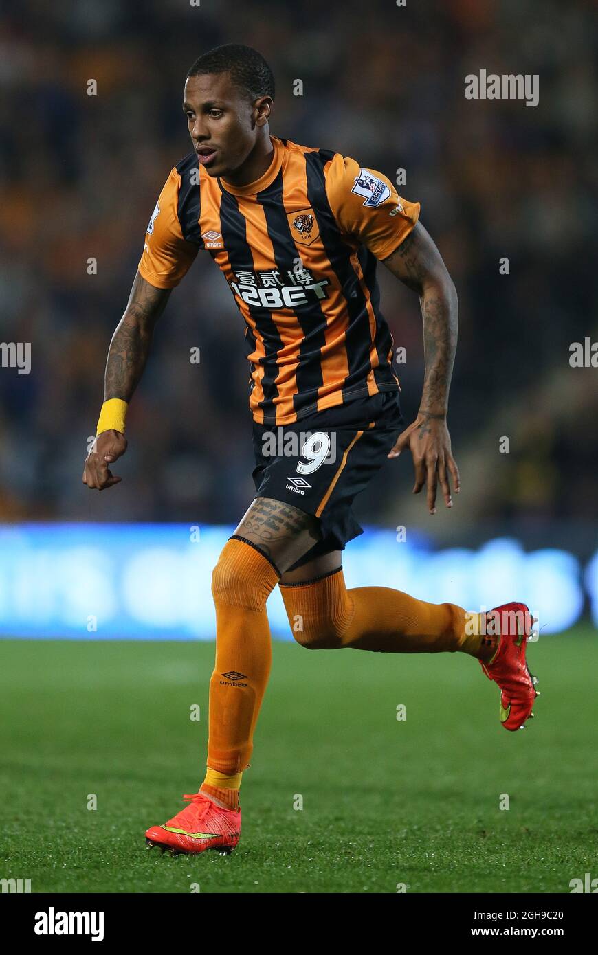 Abel Hernandez of Hull City in action during the Barclays Premier League match at the KC Stadium, Hull on 15th September 2014. Stock Photo