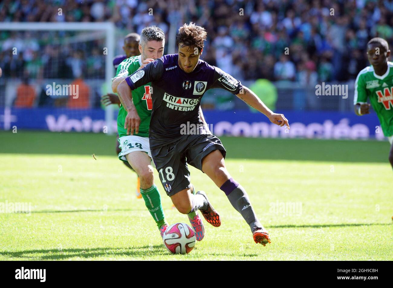 Oscar Trejo during the French Ligue 1 match between AS Saint Etienne and Toulouse at the Stade Geoffroy Guichard in France on October 05, 2014. Stock Photo