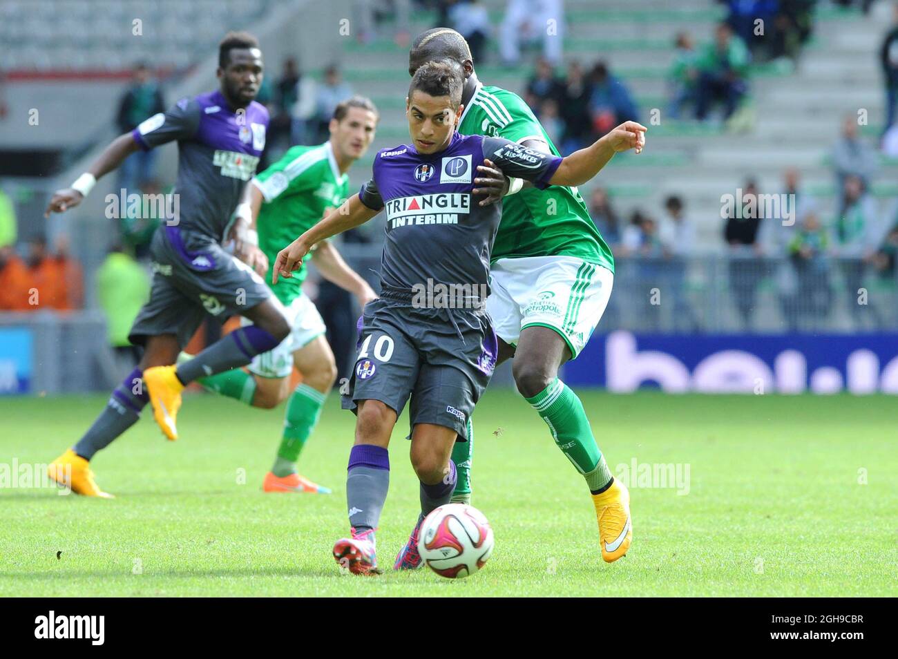 Wissam Ben Yedder during the French Ligue 1 match between AS Saint Etienne and Toulouse at the Stade Geoffroy Guichard in France on October 05, 2014. Stock Photo