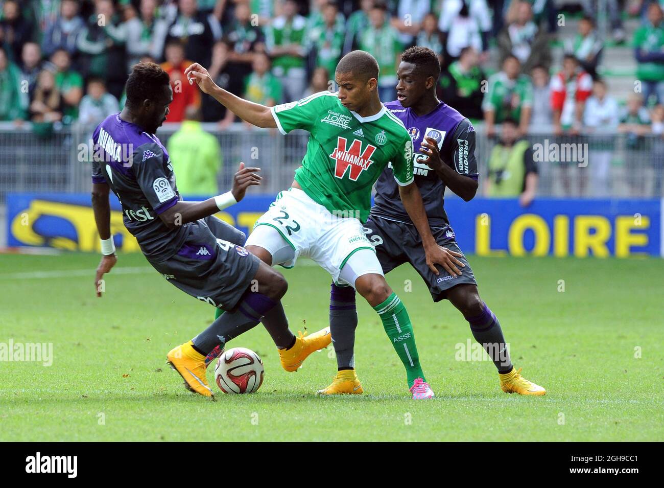 Kevin Monnet Paquet during the French Ligue 1 match between AS Saint Etienne and Toulouse at the Stade Geoffroy Guichard in France on October 05, 2014. Stock Photo